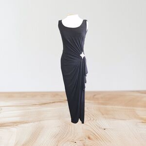 Vtg CACHE x TADASHI Cocktail Dress Holiday Party Dress Sz Small  w/ Brooch Y2K